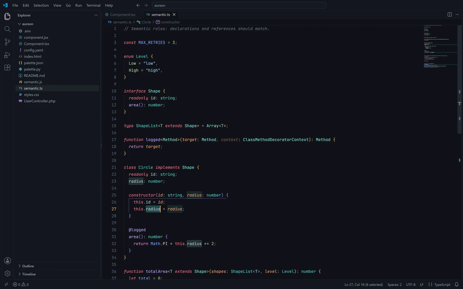VS Code in Aureon Dusk